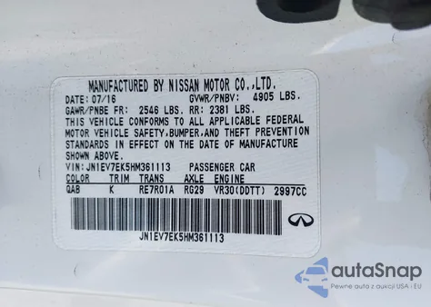 2017 Infiniti Q60 3.0T Premium from USA, damaged, VIN JN1EV7EK5HM361113